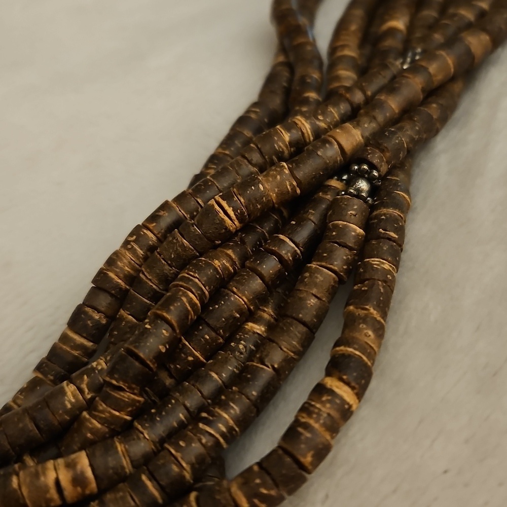 Heishi Shell Beaded Chrysanthemum Fossil Coral Teardrop Pendant Necklace - Picture 7 of 12